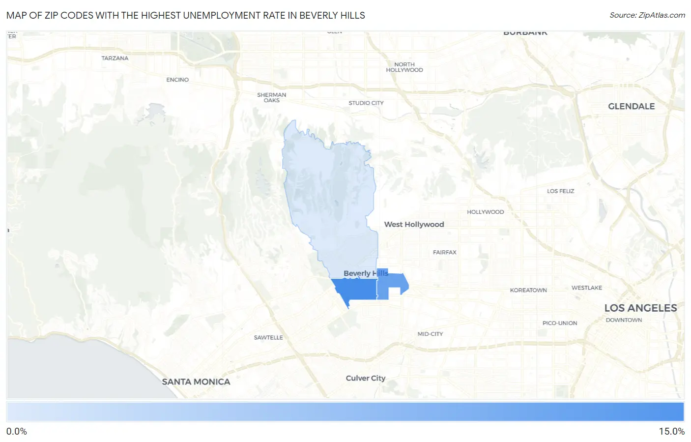 Zip Codes with the Highest Unemployment Rate in Beverly Hills Map
