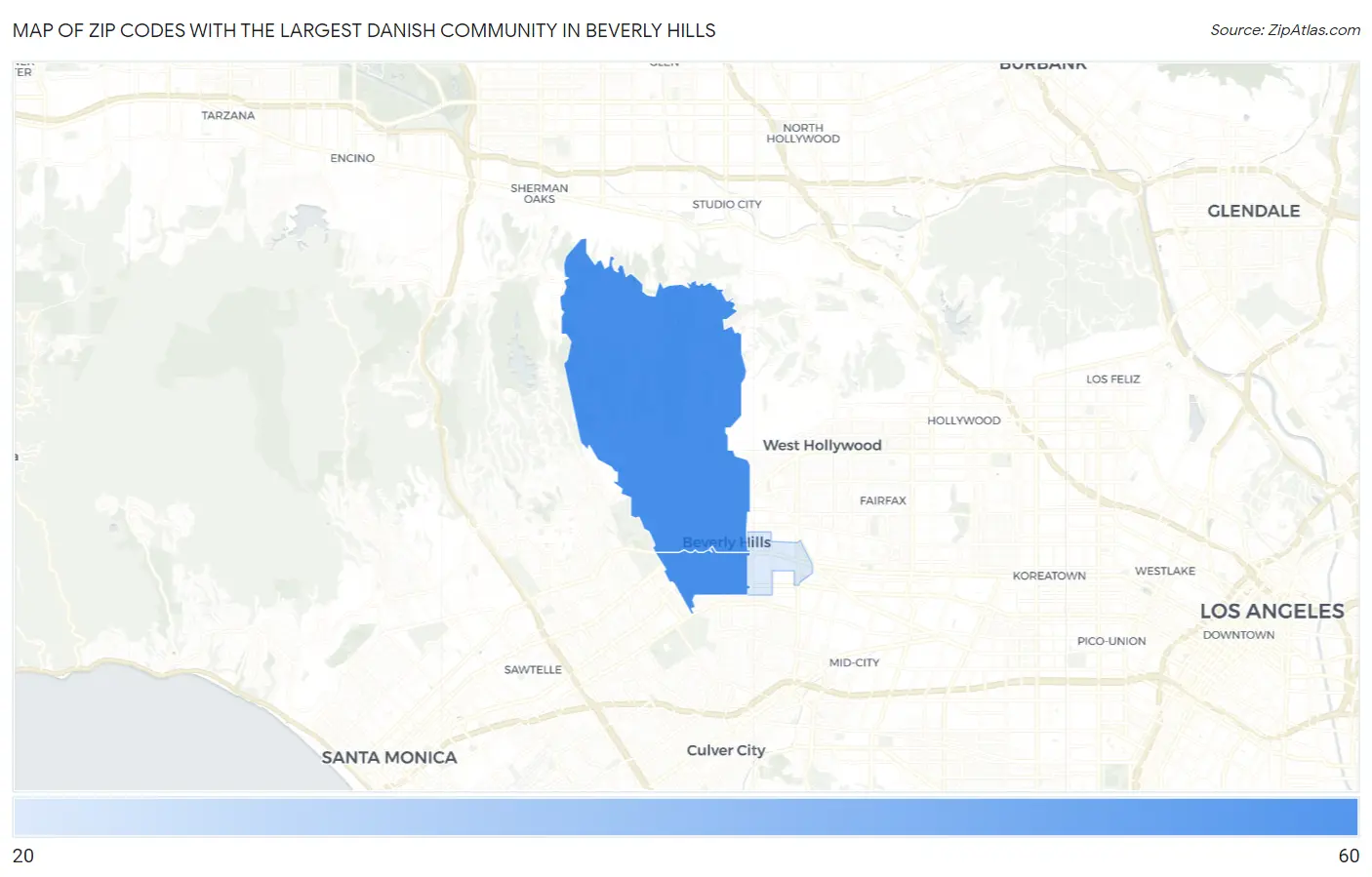 Zip Codes with the Largest Danish Community in Beverly Hills Map