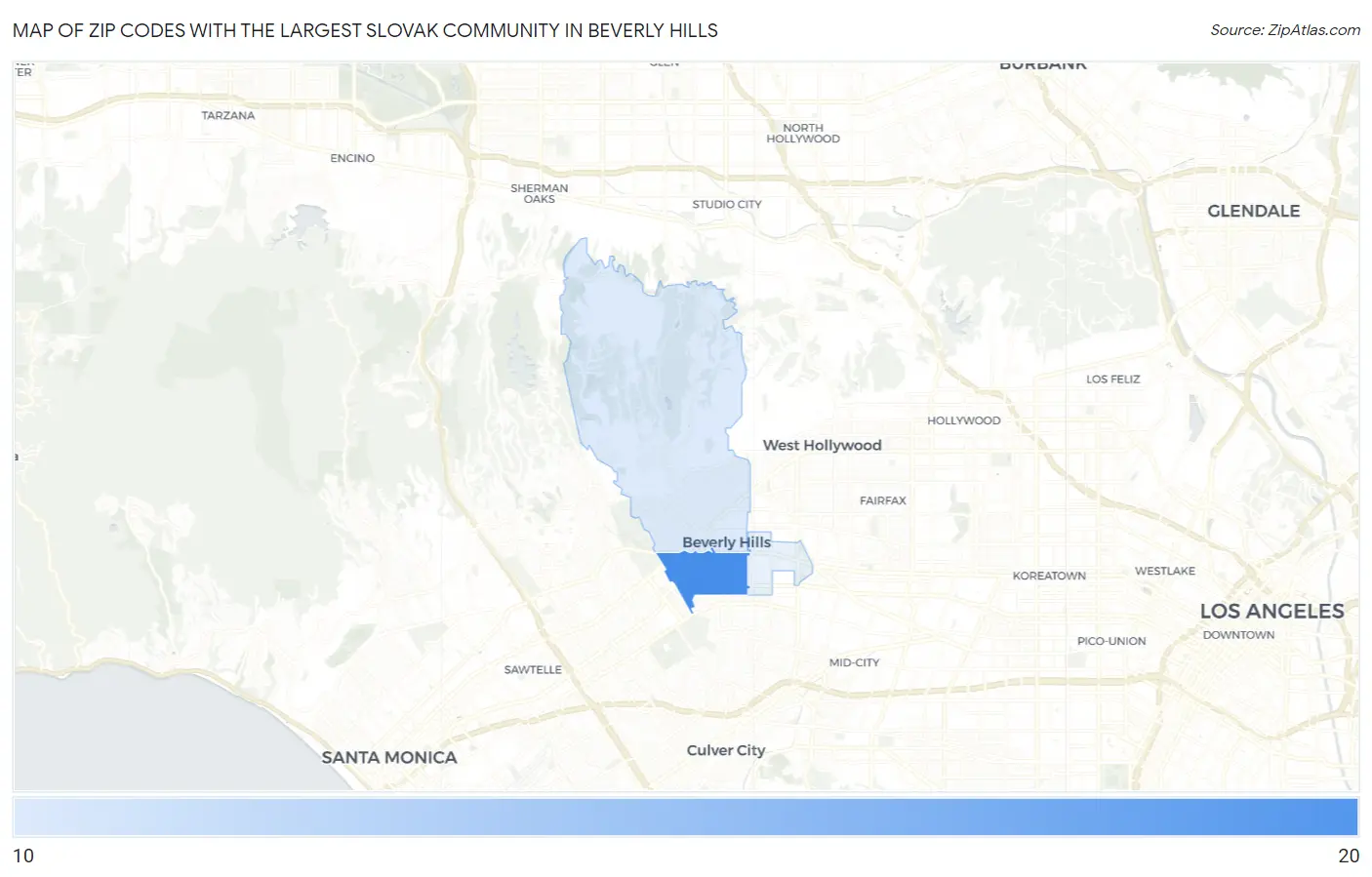 Zip Codes with the Largest Slovak Community in Beverly Hills Map