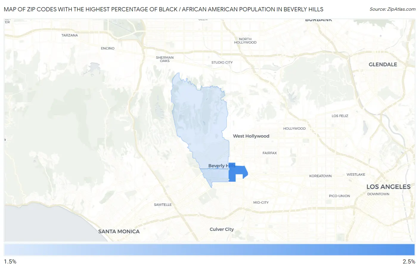 Zip Codes with the Highest Percentage of Black / African American Population in Beverly Hills Map