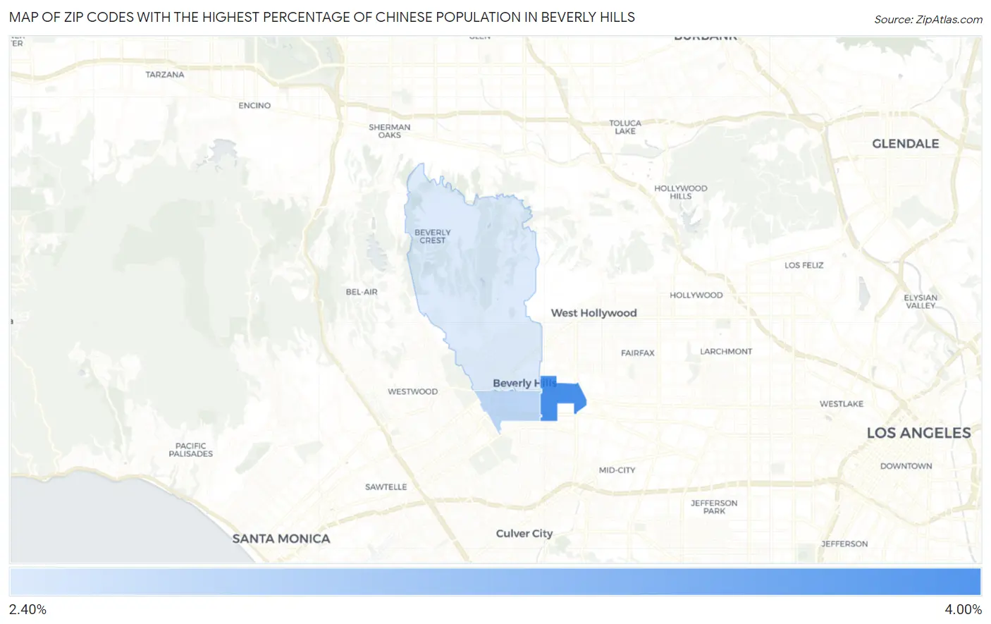 Zip Codes with the Highest Percentage of Chinese Population in Beverly Hills Map