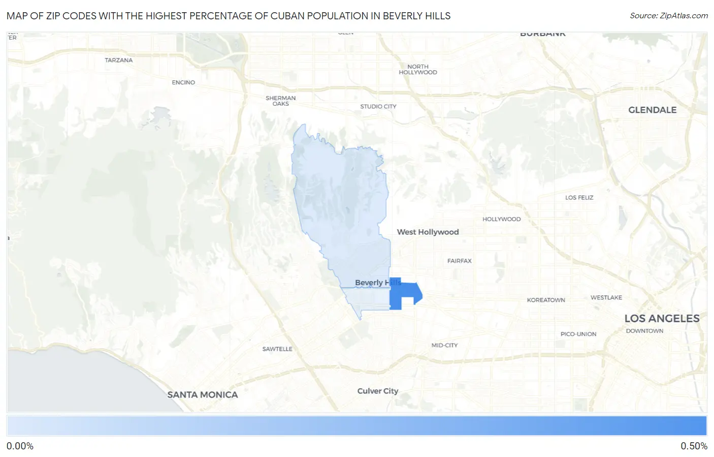 Zip Codes with the Highest Percentage of Cuban Population in Beverly Hills Map