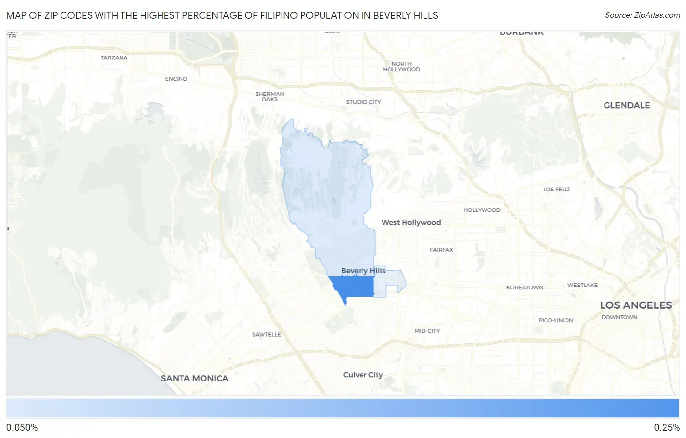 Zip Codes with the Highest Percentage of Filipino Population in Beverly Hills Map