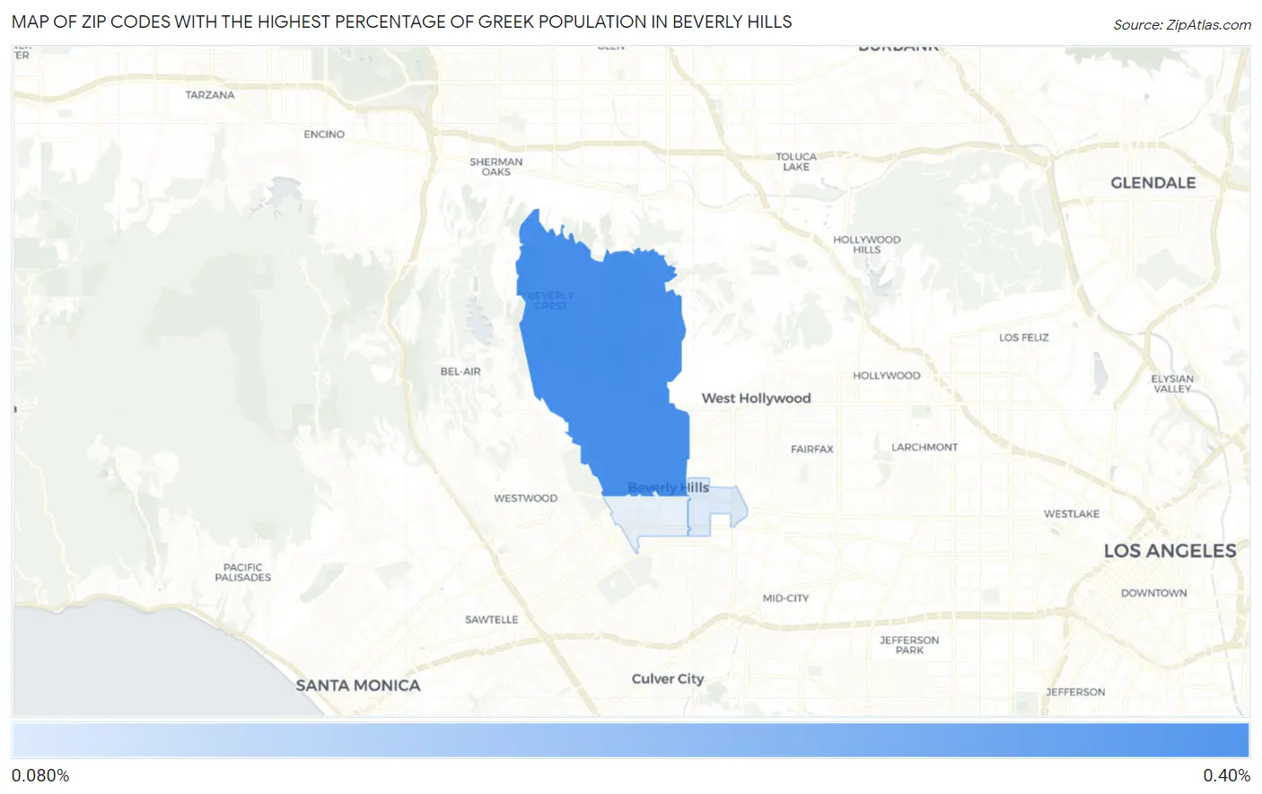 Zip Codes with the Highest Percentage of Greek Population in Beverly Hills Map