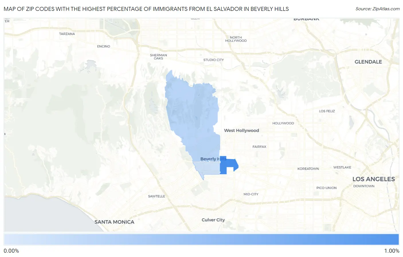 Zip Codes with the Highest Percentage of Immigrants from El Salvador in Beverly Hills Map
