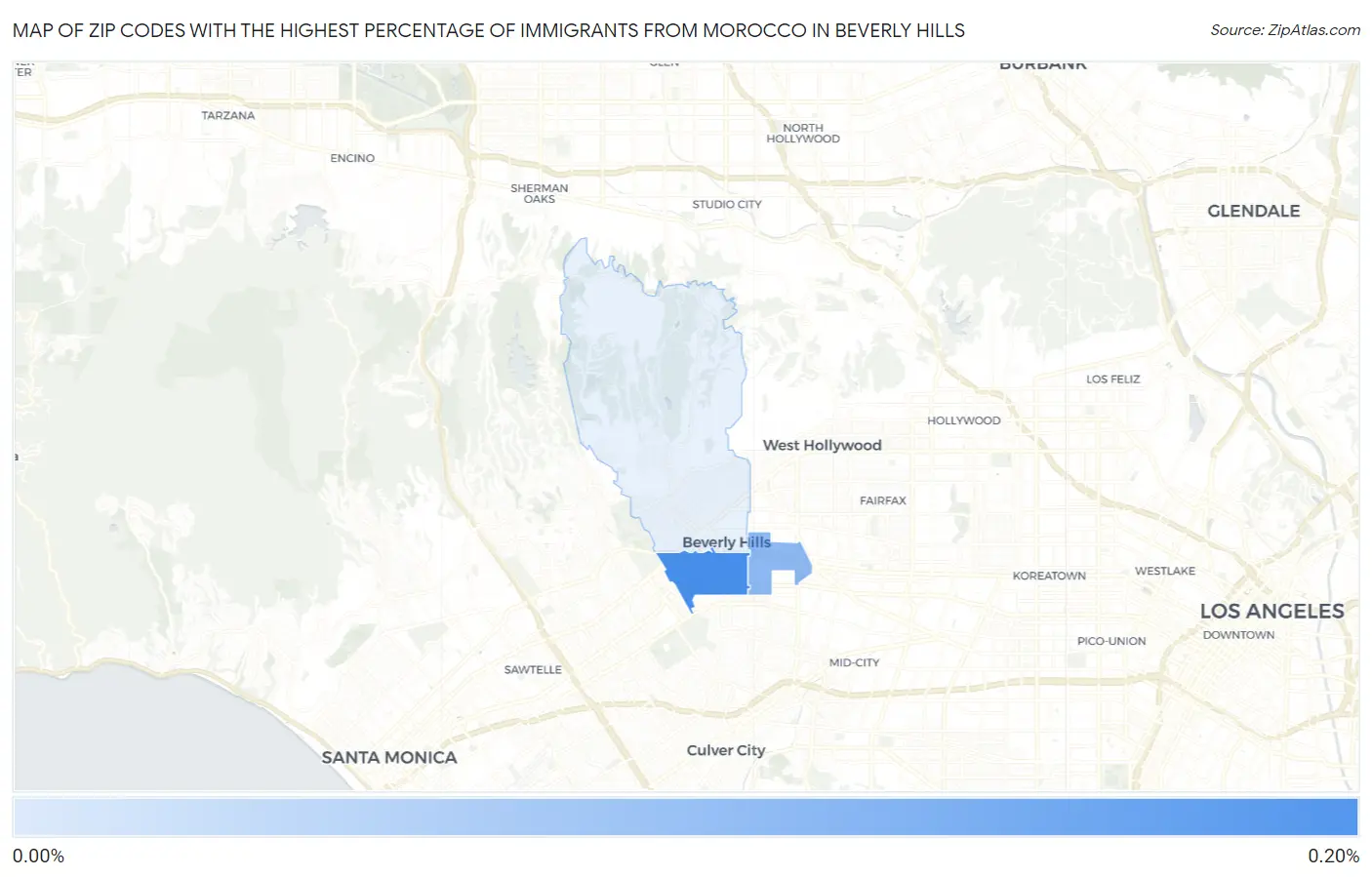Zip Codes with the Highest Percentage of Immigrants from Morocco in Beverly Hills Map