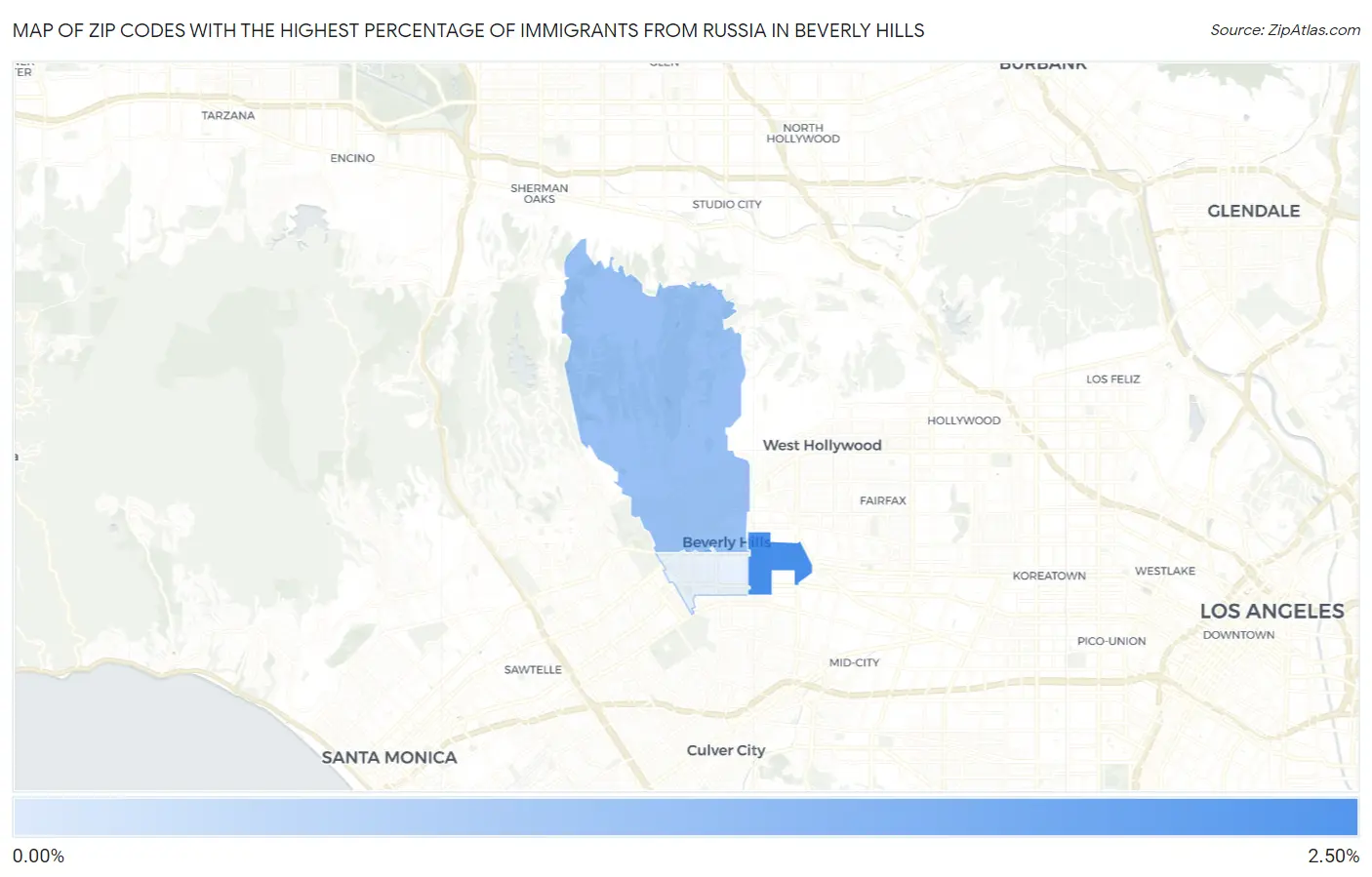 Zip Codes with the Highest Percentage of Immigrants from Russia in Beverly Hills Map