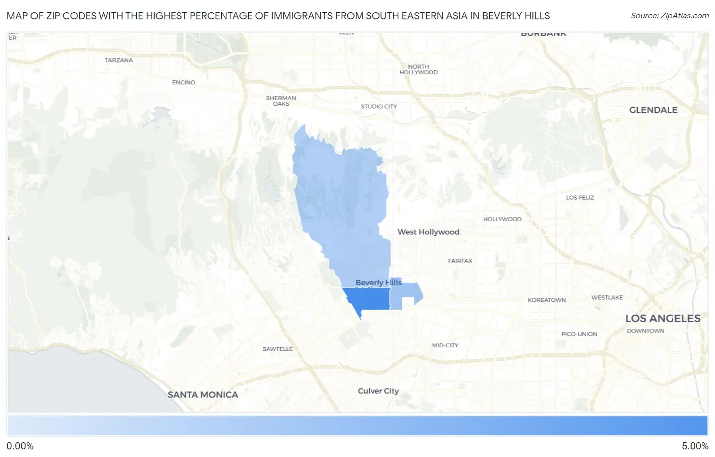 Zip Codes with the Highest Percentage of Immigrants from South Eastern Asia in Beverly Hills Map