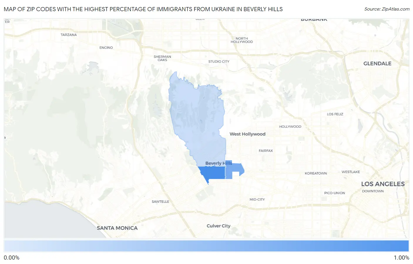 Zip Codes with the Highest Percentage of Immigrants from Ukraine in Beverly Hills Map