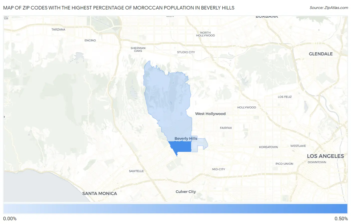 Zip Codes with the Highest Percentage of Moroccan Population in Beverly Hills Map
