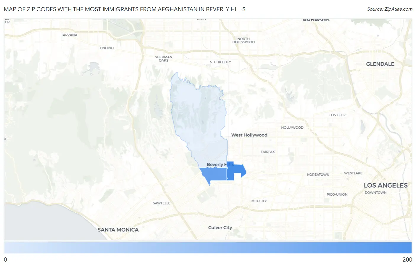 Zip Codes with the Most Immigrants from Afghanistan in Beverly Hills Map