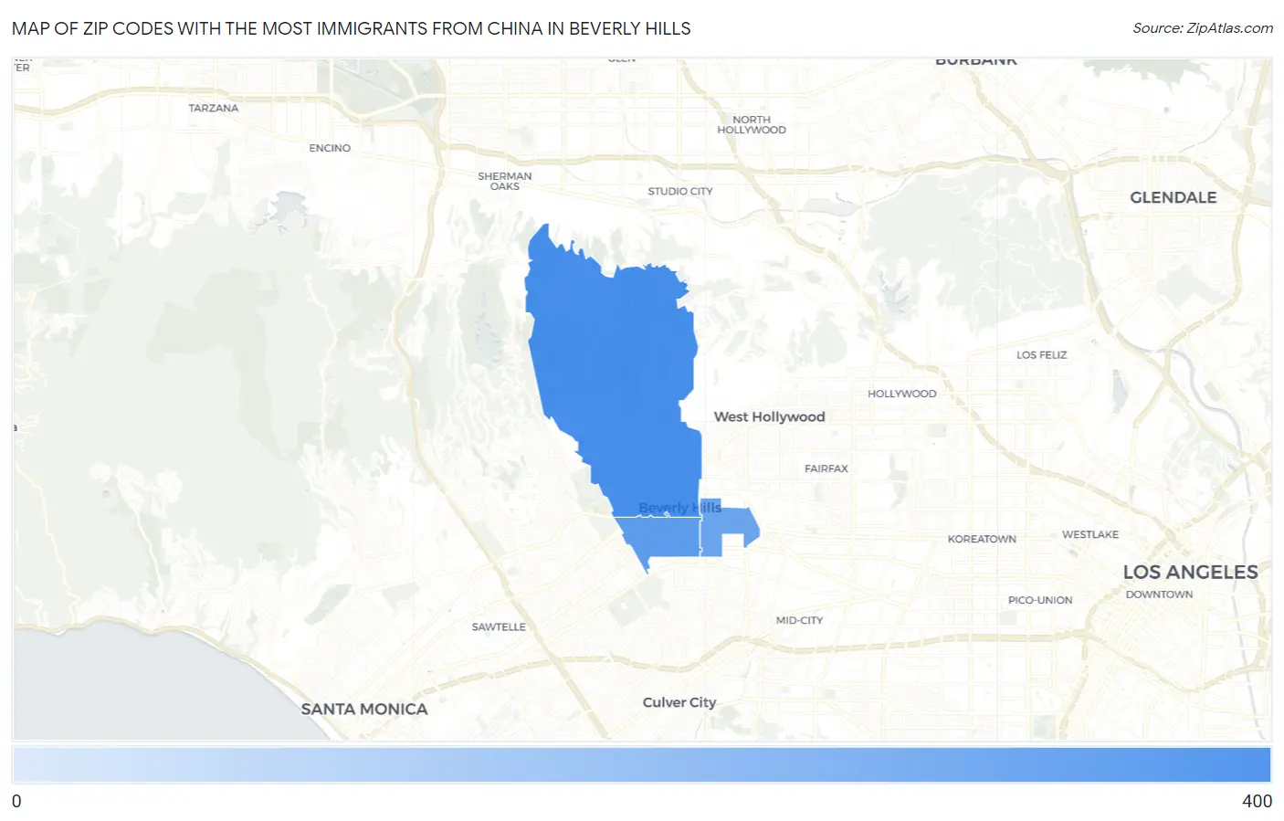Zip Codes with the Most Immigrants from China in Beverly Hills Map