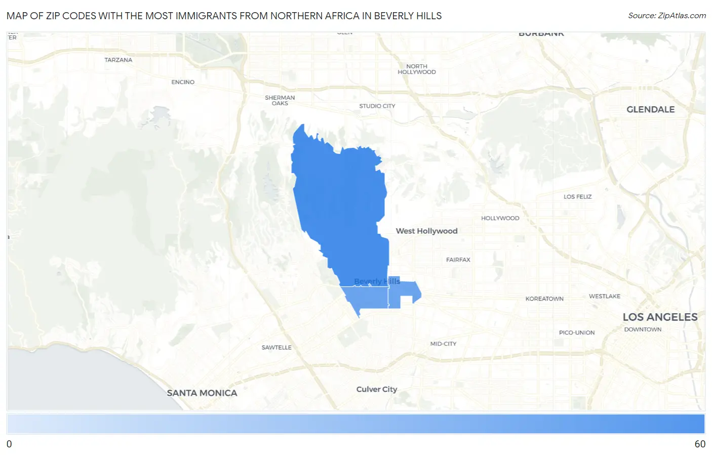 Zip Codes with the Most Immigrants from Northern Africa in Beverly Hills Map