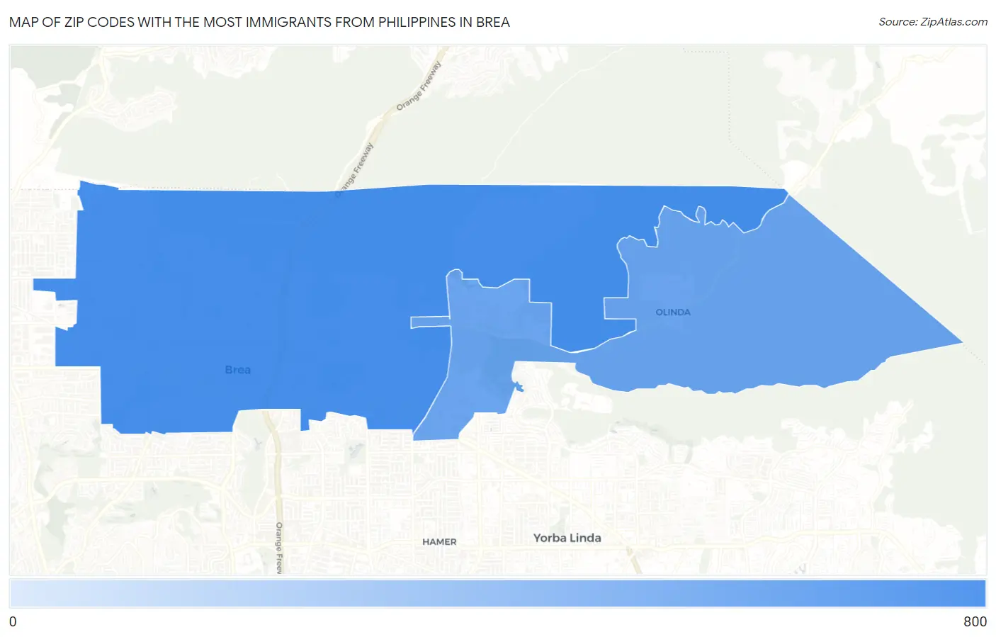 Zip Codes with the Most Immigrants from Philippines in Brea Map