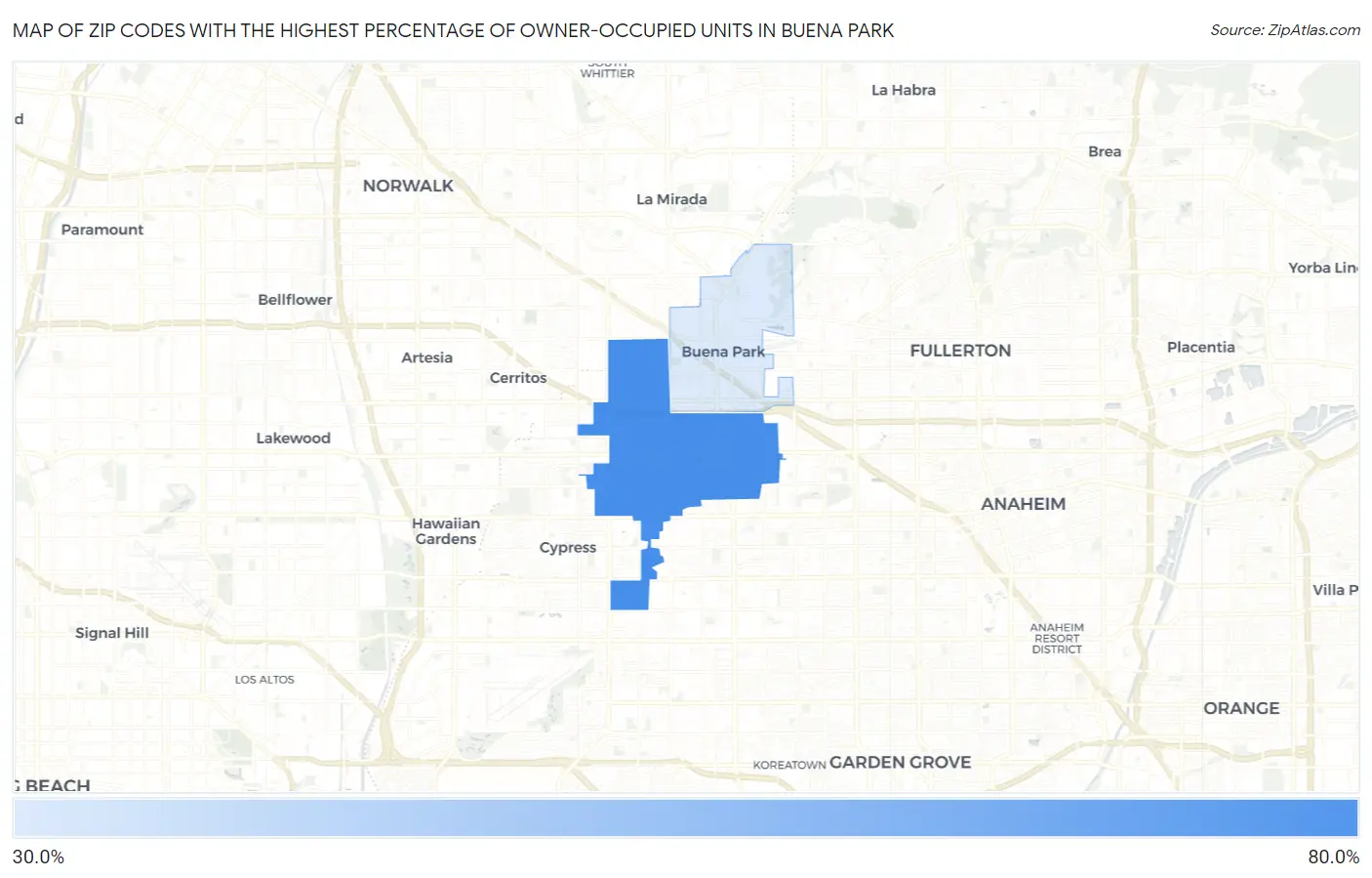 Zip Codes with the Highest Percentage of Owner-Occupied Units in Buena Park Map