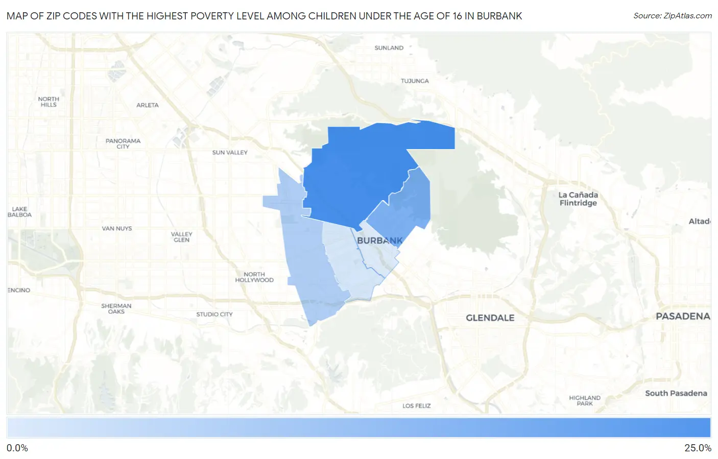 Zip Codes with the Highest Poverty Level Among Children Under the Age of 16 in Burbank Map