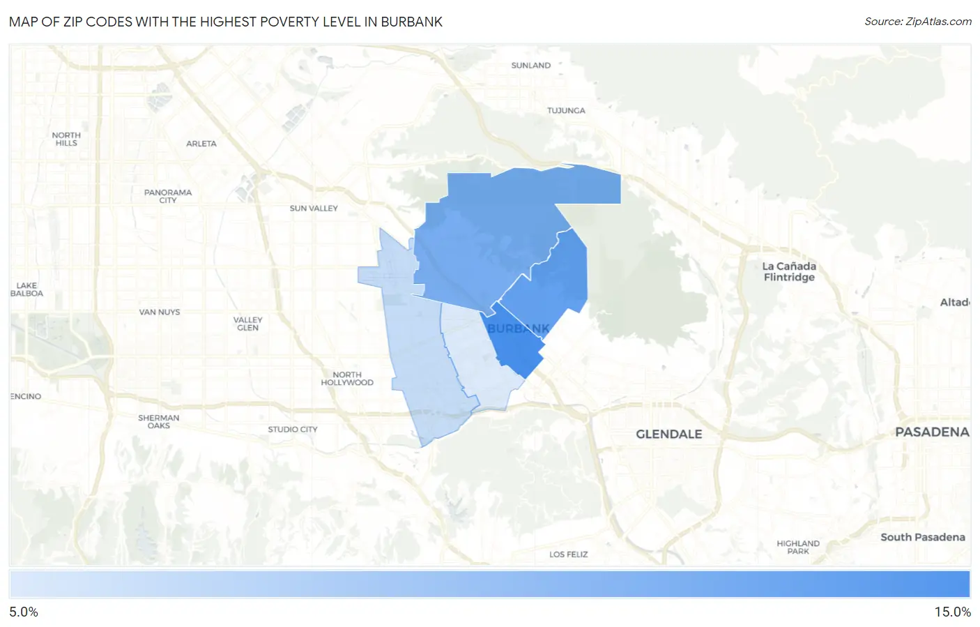 Zip Codes with the Highest Poverty Level in Burbank Map