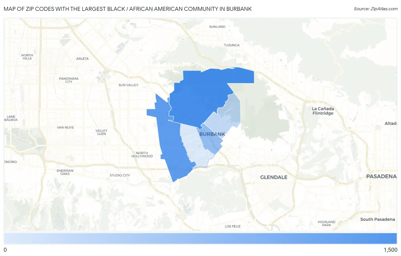 Zip Codes with the Largest Black / African American Community in Burbank Map