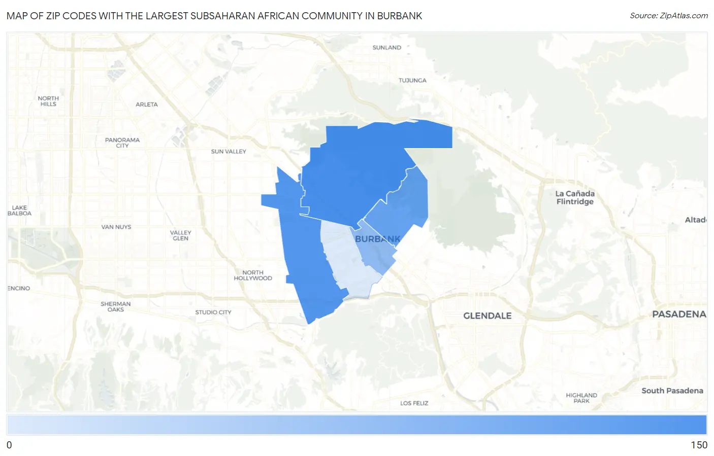 Zip Codes with the Largest Subsaharan African Community in Burbank Map