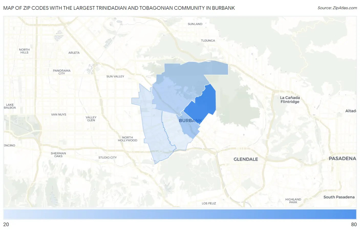 Zip Codes with the Largest Trinidadian and Tobagonian Community in Burbank Map
