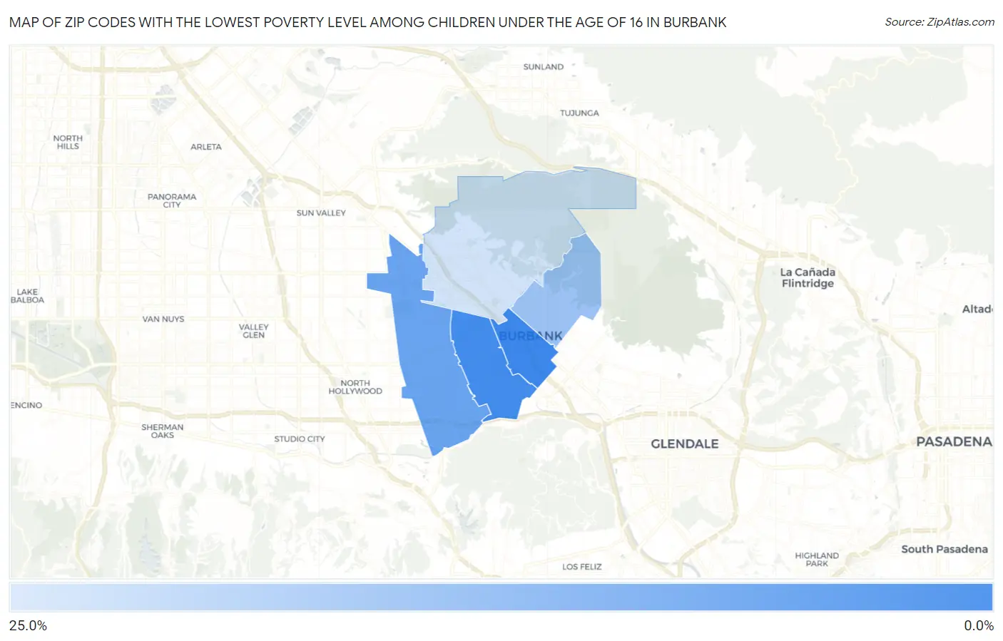 Zip Codes with the Lowest Poverty Level Among Children Under the Age of 16 in Burbank Map
