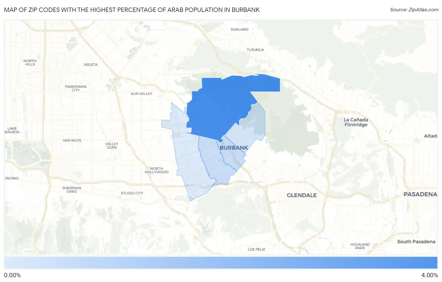 Zip Codes with the Highest Percentage of Arab Population in Burbank Map