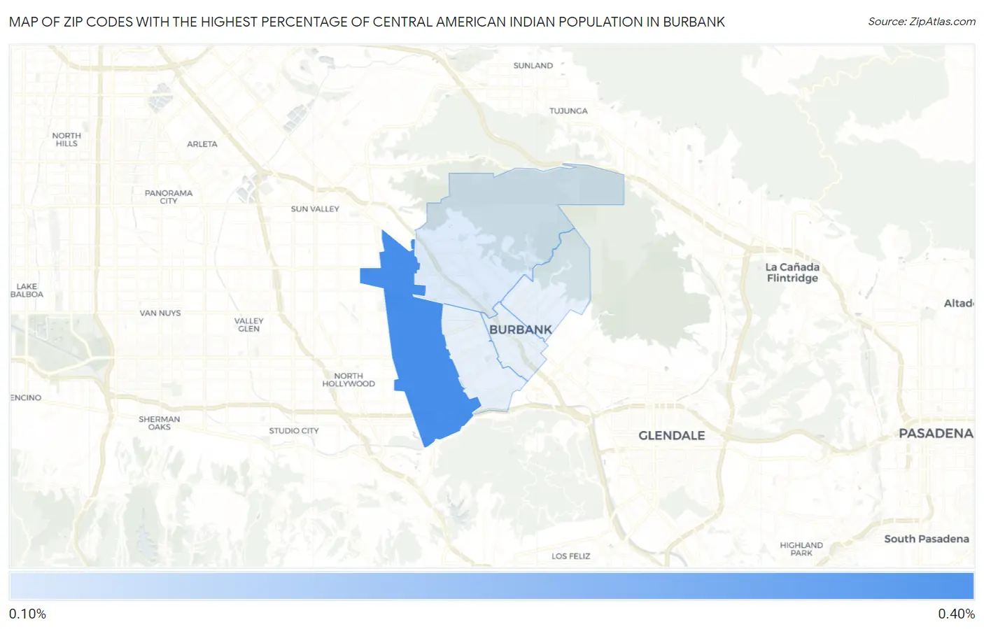 Zip Codes with the Highest Percentage of Central American Indian Population in Burbank Map