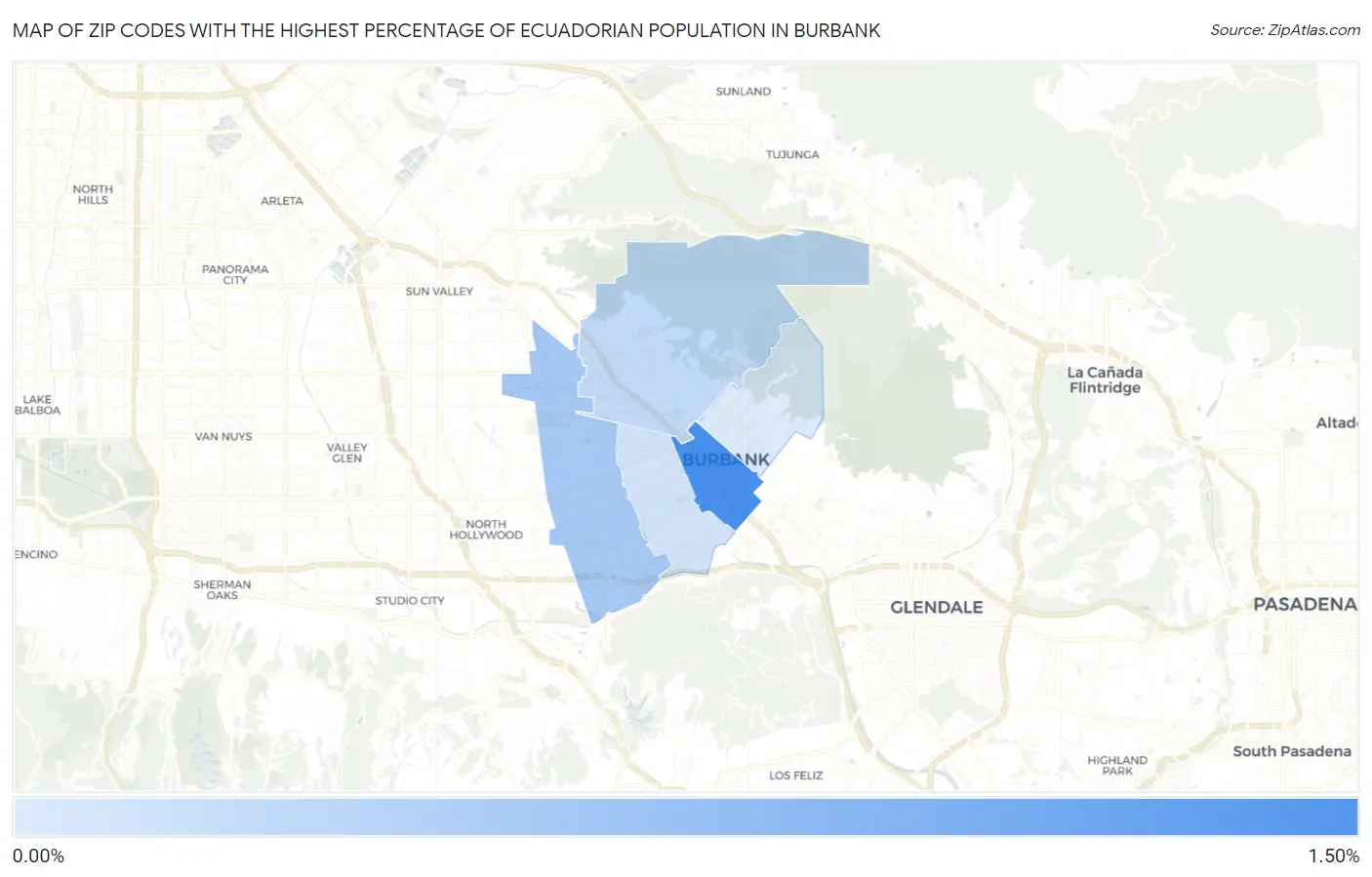 Zip Codes with the Highest Percentage of Ecuadorian Population in Burbank Map