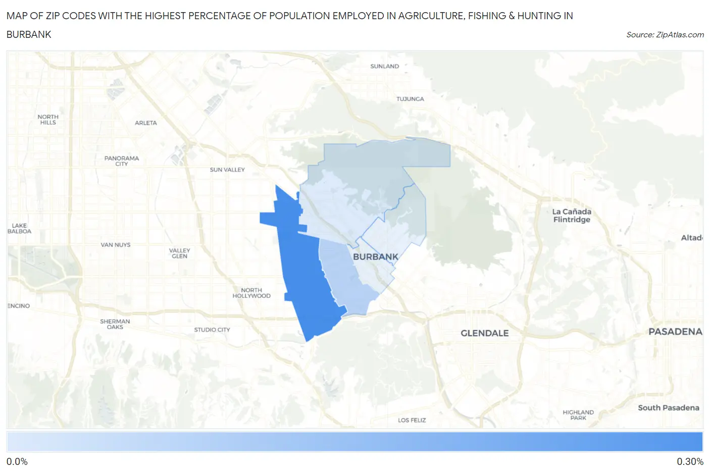 Zip Codes with the Highest Percentage of Population Employed in Agriculture, Fishing & Hunting in Burbank Map