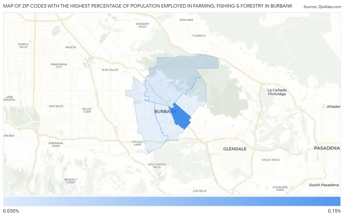 Zip Codes with the Highest Percentage of Population Employed in Farming, Fishing & Forestry in Burbank Map