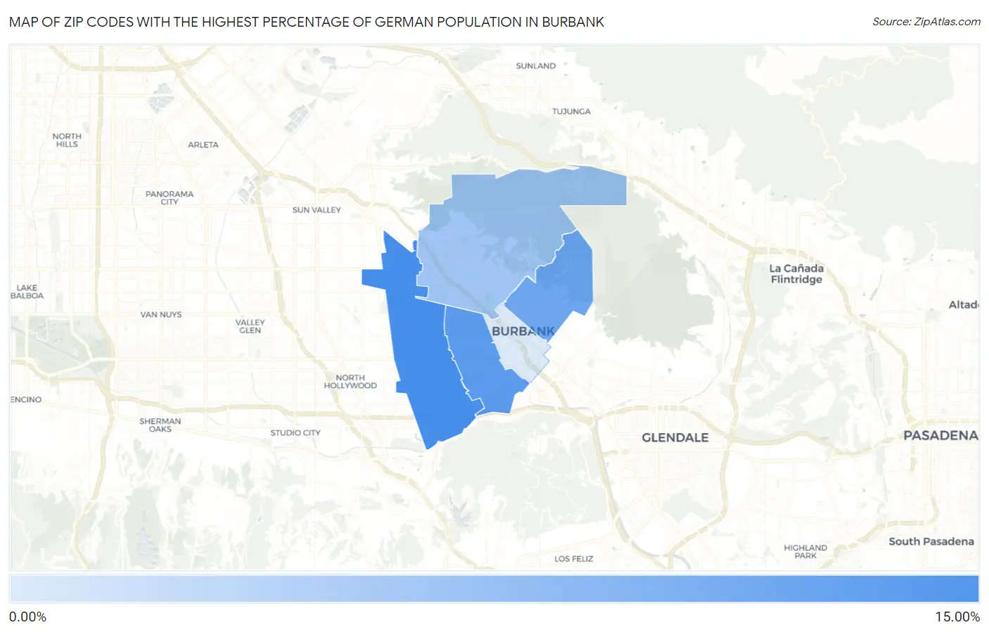 Zip Codes with the Highest Percentage of German Population in Burbank Map