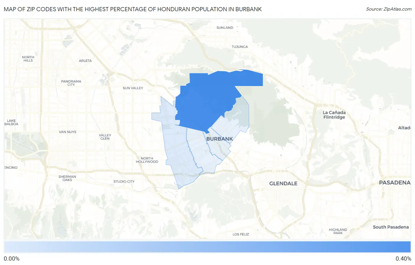 Zip Codes with the Highest Percentage of Honduran Population in Burbank Map