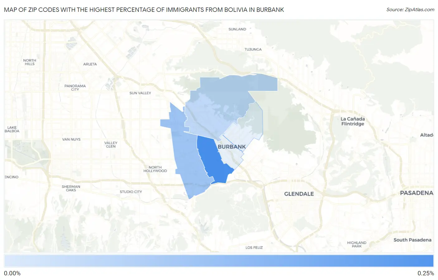 Zip Codes with the Highest Percentage of Immigrants from Bolivia in Burbank Map