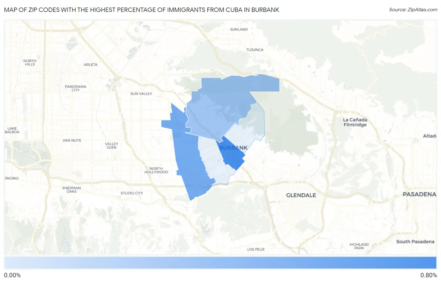 Zip Codes with the Highest Percentage of Immigrants from Cuba in Burbank Map