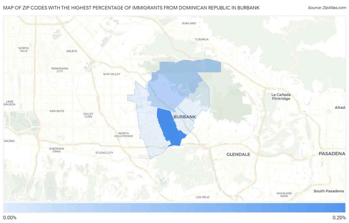 Zip Codes with the Highest Percentage of Immigrants from Dominican Republic in Burbank Map