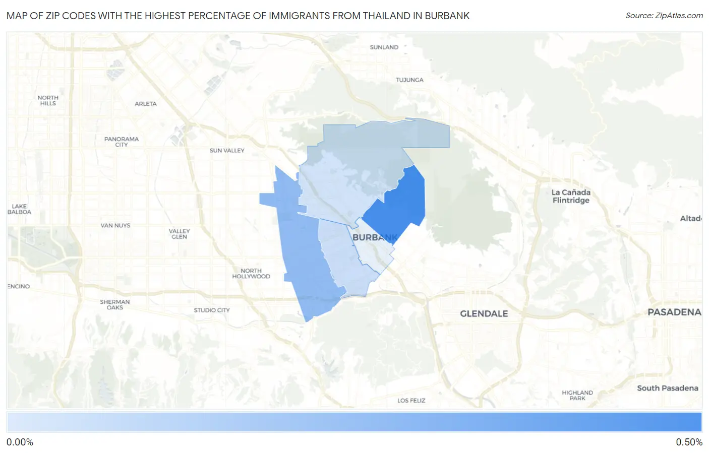 Zip Codes with the Highest Percentage of Immigrants from Thailand in Burbank Map