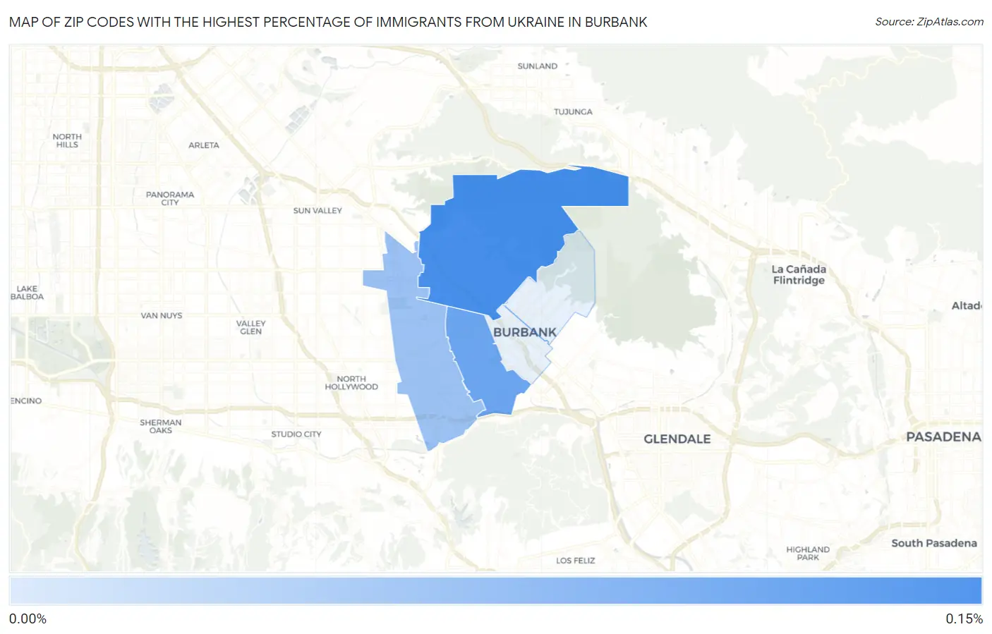 Zip Codes with the Highest Percentage of Immigrants from Ukraine in Burbank Map