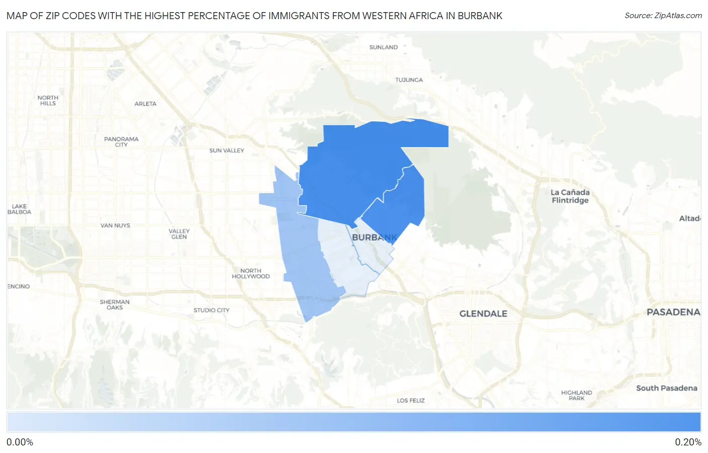 Zip Codes with the Highest Percentage of Immigrants from Western Africa in Burbank Map