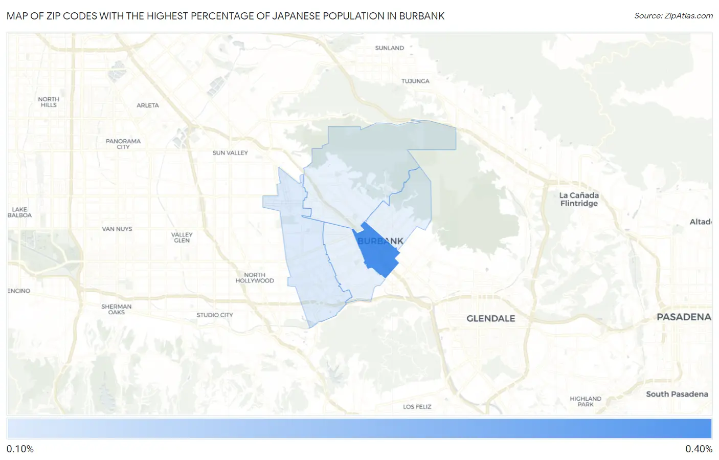 Zip Codes with the Highest Percentage of Japanese Population in Burbank Map