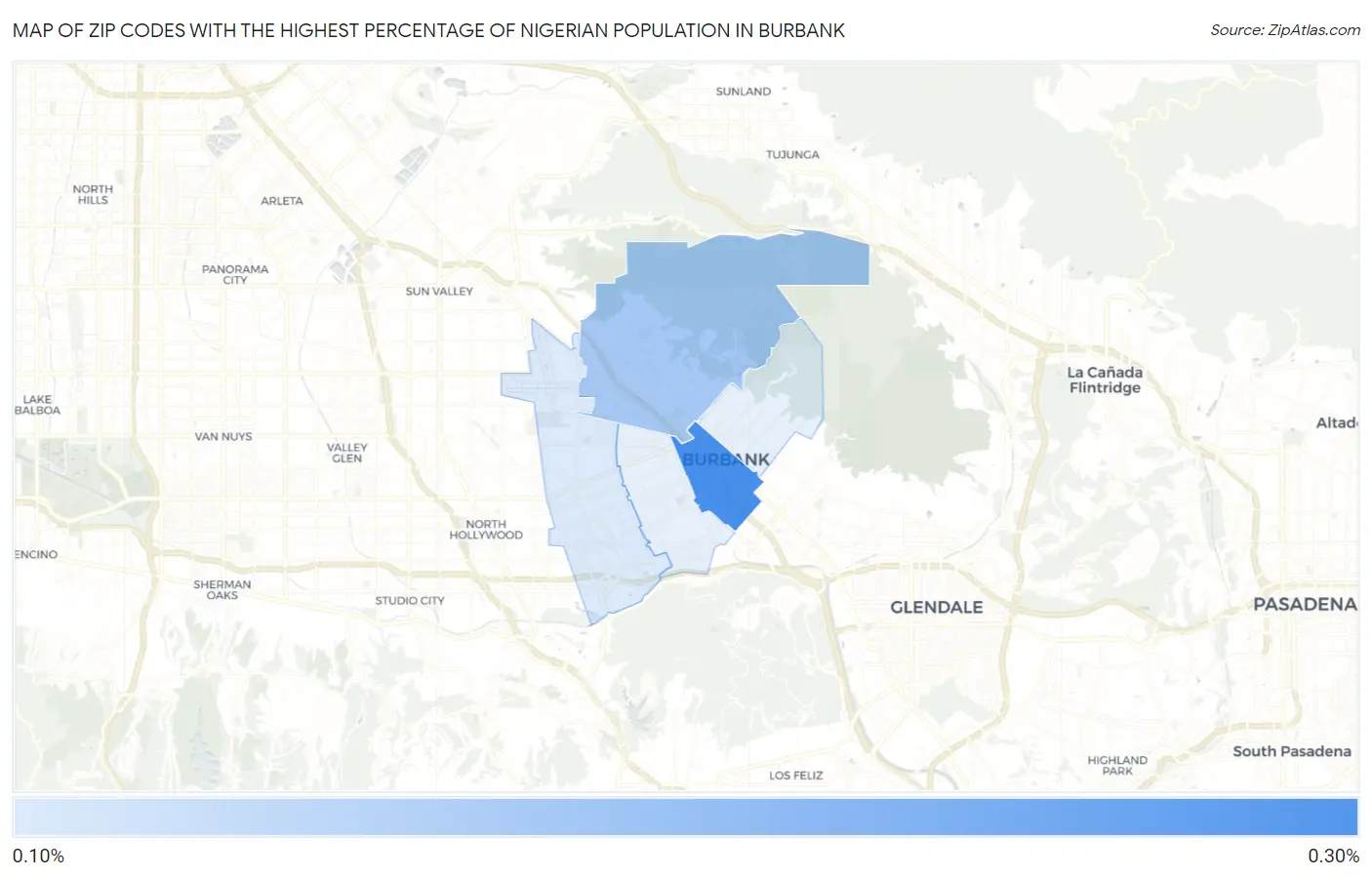 Zip Codes with the Highest Percentage of Nigerian Population in Burbank Map