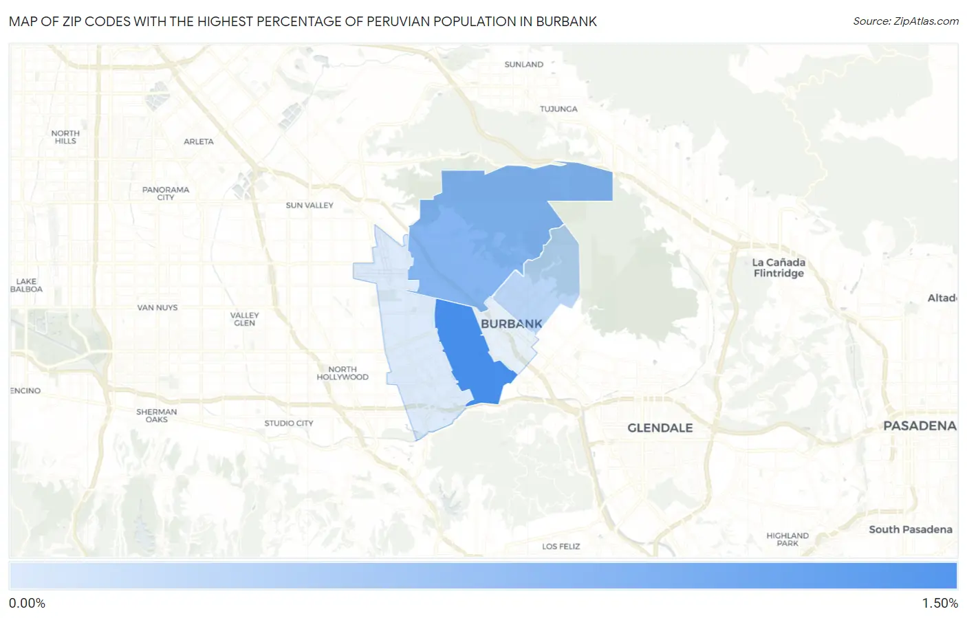 Zip Codes with the Highest Percentage of Peruvian Population in Burbank Map