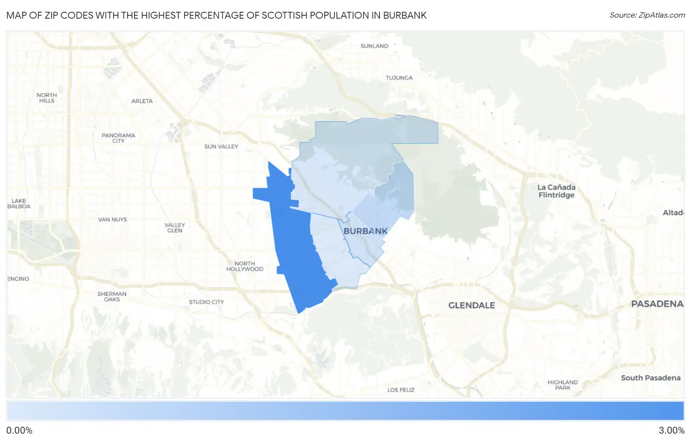 Zip Codes with the Highest Percentage of Scottish Population in Burbank Map