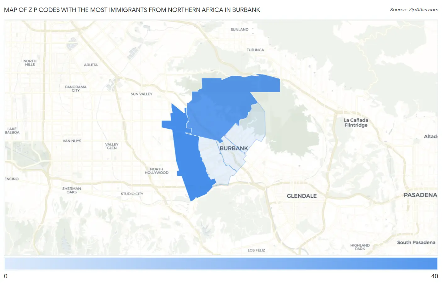 Zip Codes with the Most Immigrants from Northern Africa in Burbank Map
