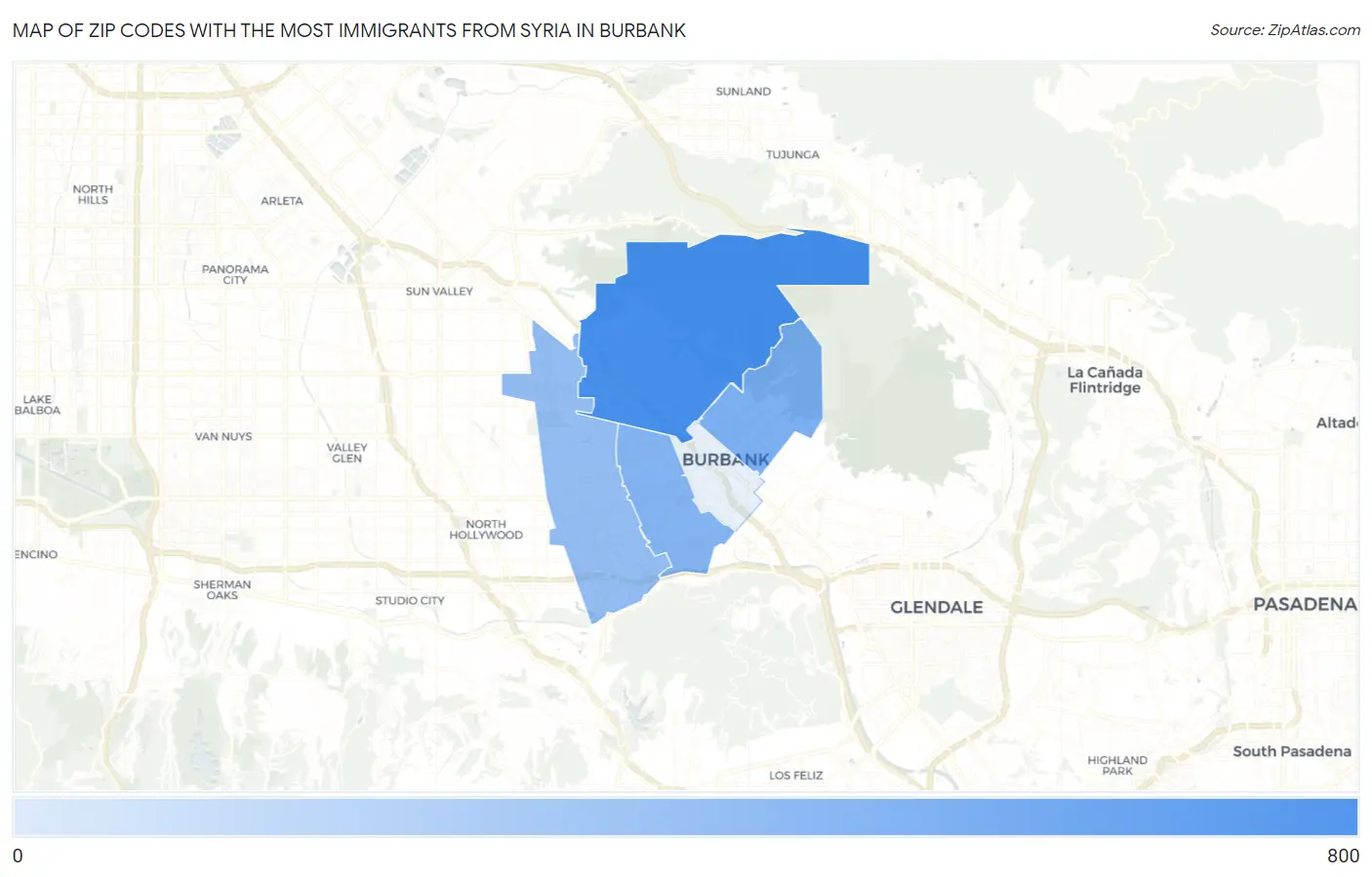 Zip Codes with the Most Immigrants from Syria in Burbank Map