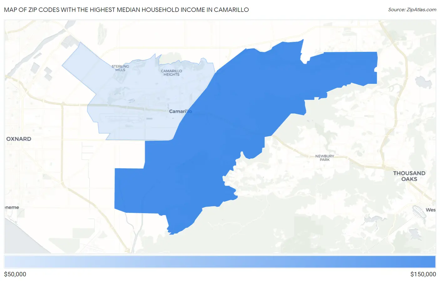 Zip Codes with the Highest Median Household Income in Camarillo Map