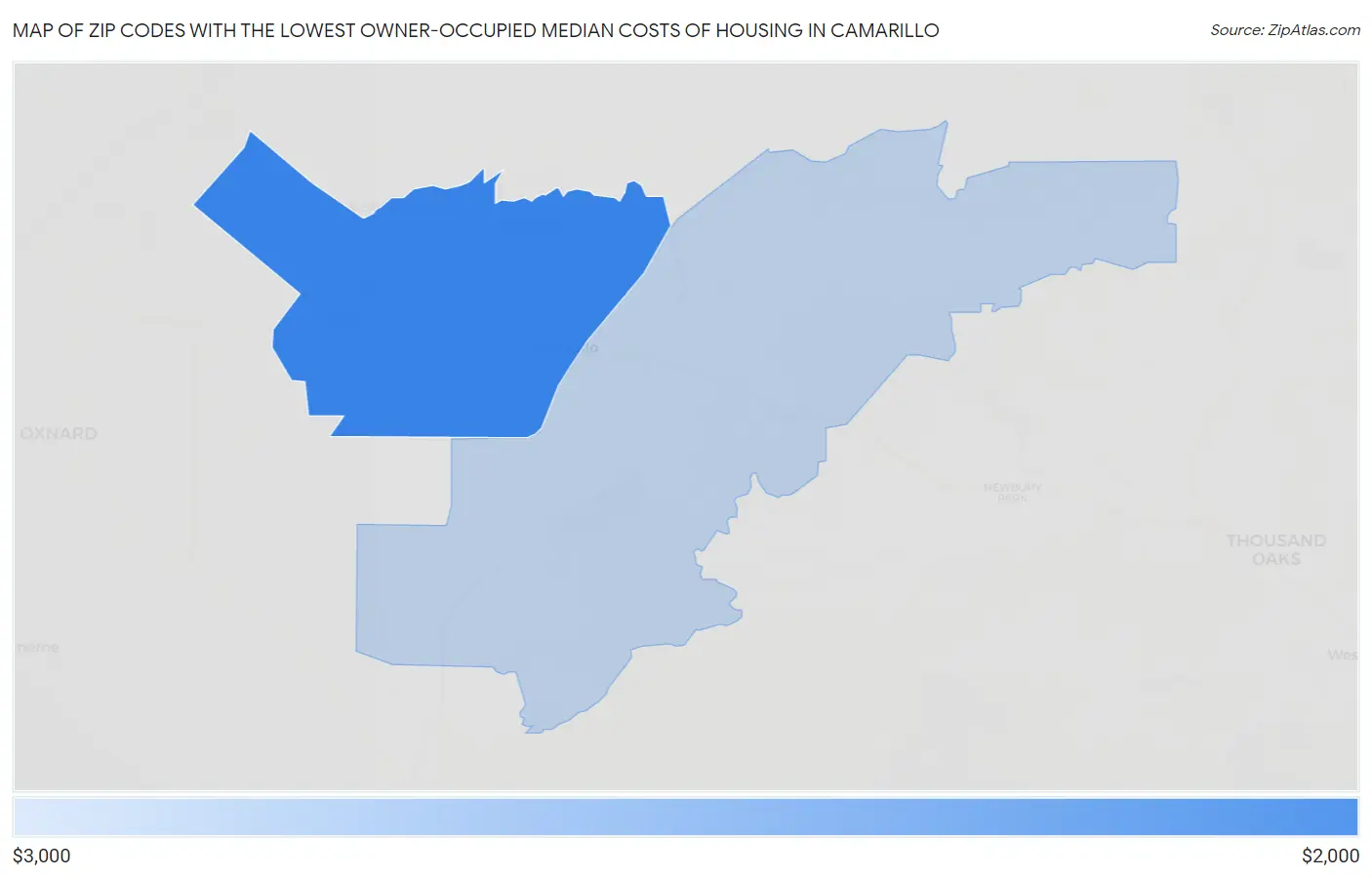 Zip Codes with the Lowest Owner-Occupied Median Costs of Housing in Camarillo Map
