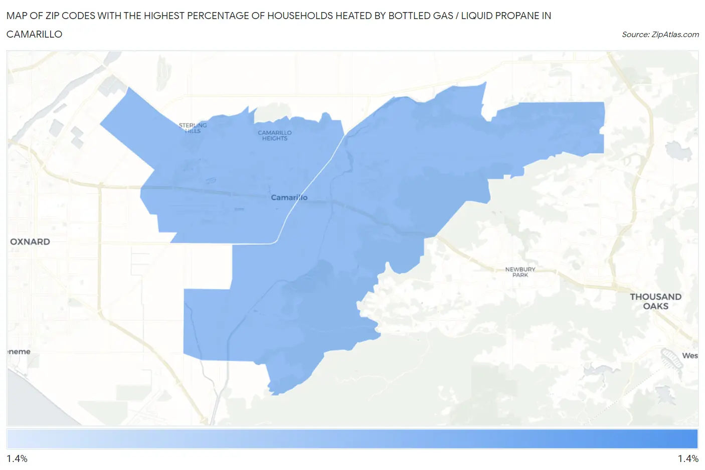 Zip Codes with the Highest Percentage of Households Heated by Bottled Gas / Liquid Propane in Camarillo Map