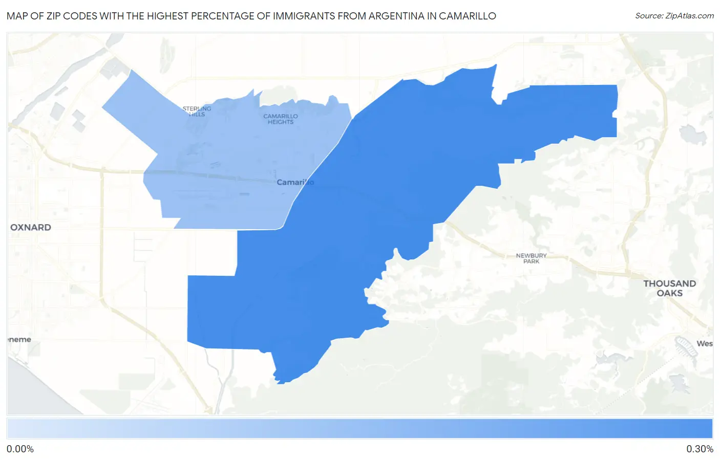 Zip Codes with the Highest Percentage of Immigrants from Argentina in Camarillo Map