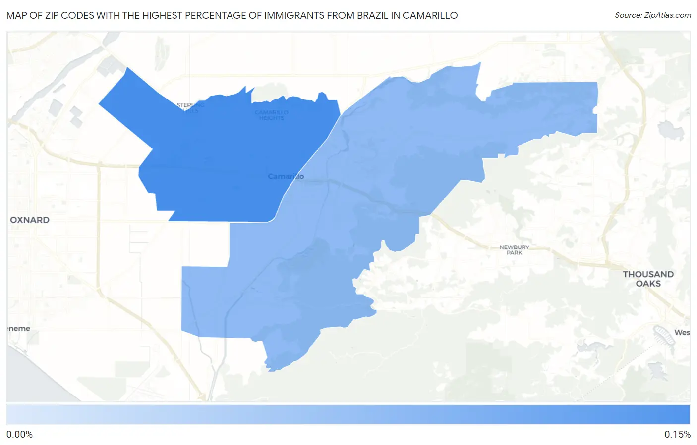 Zip Codes with the Highest Percentage of Immigrants from Brazil in Camarillo Map