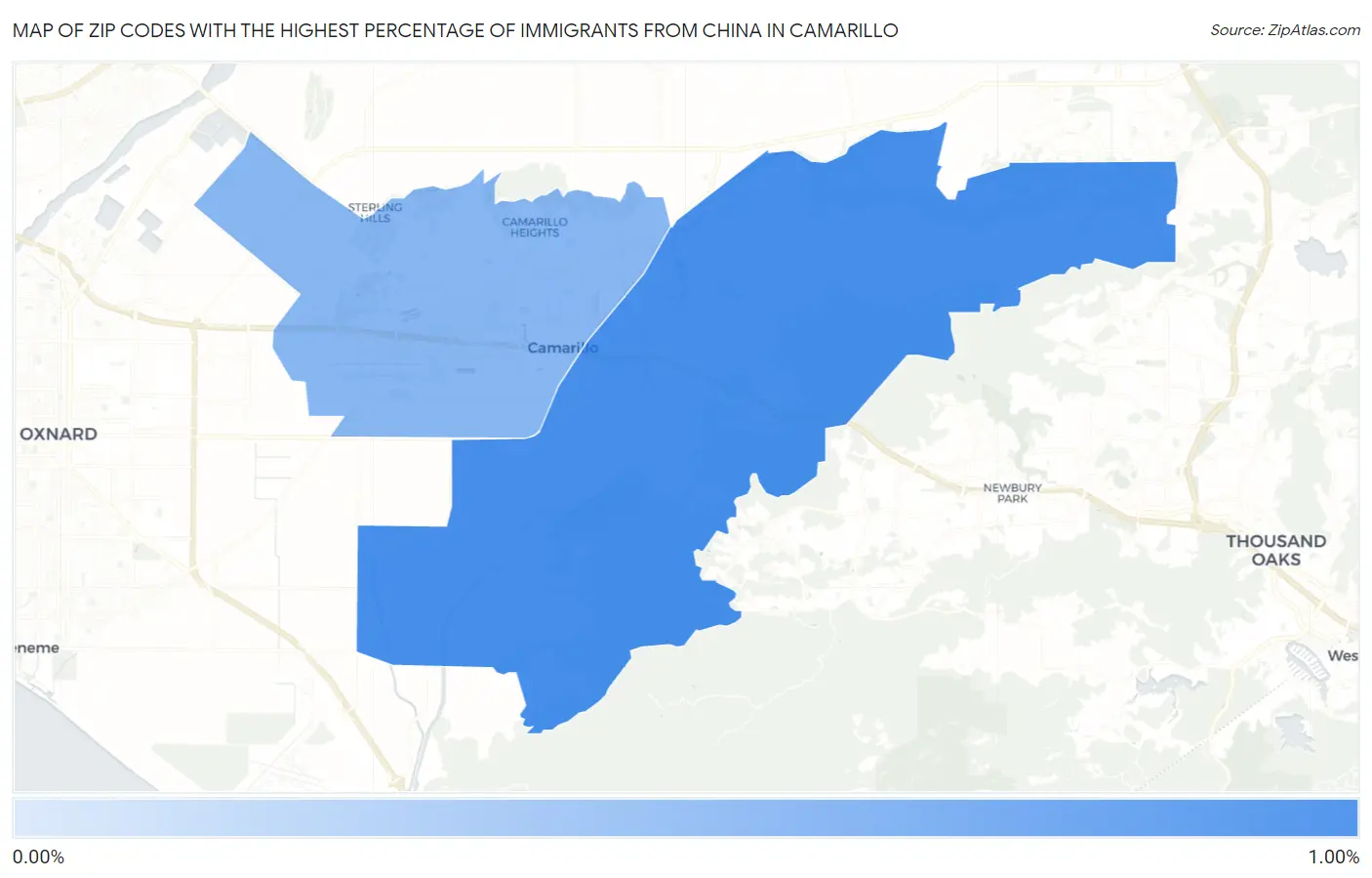 Zip Codes with the Highest Percentage of Immigrants from China in Camarillo Map